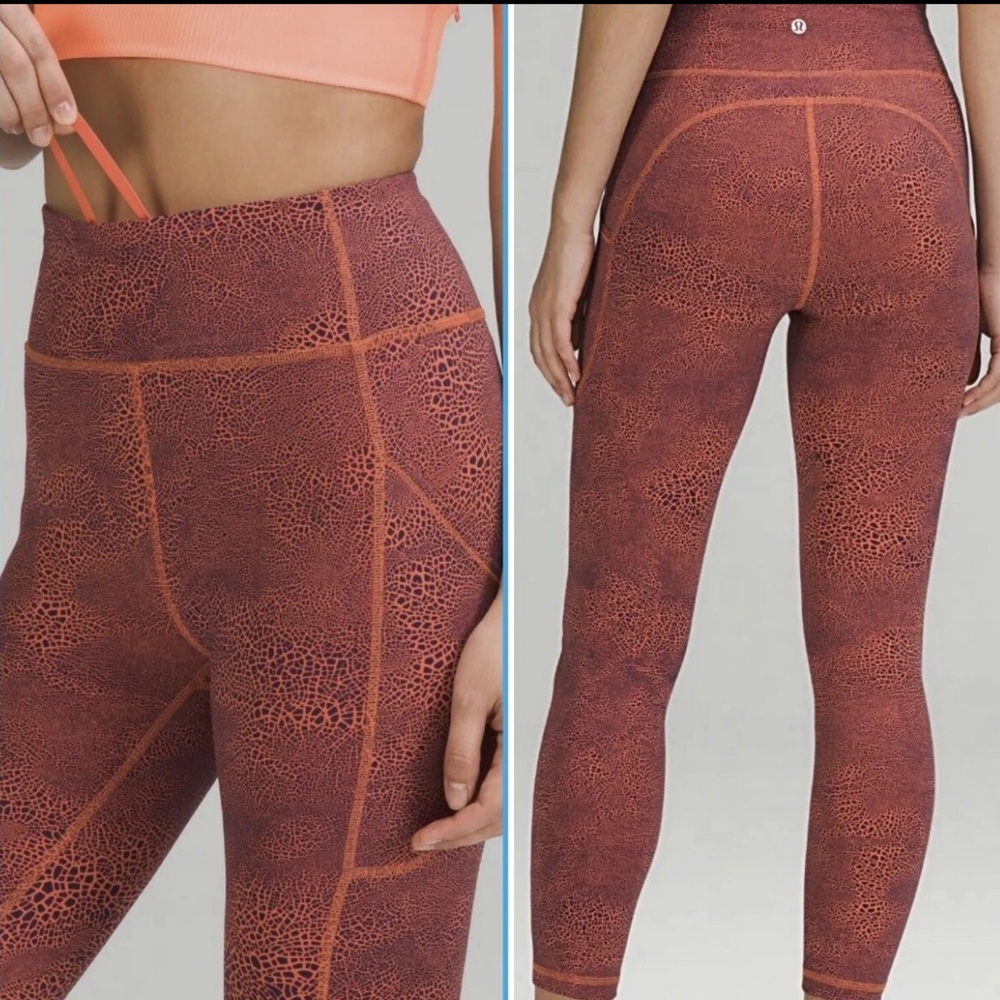 Lululemon Invigorate High-Rise Tight 25" Crackle Glaze Vintage Orange Larkspur 8
